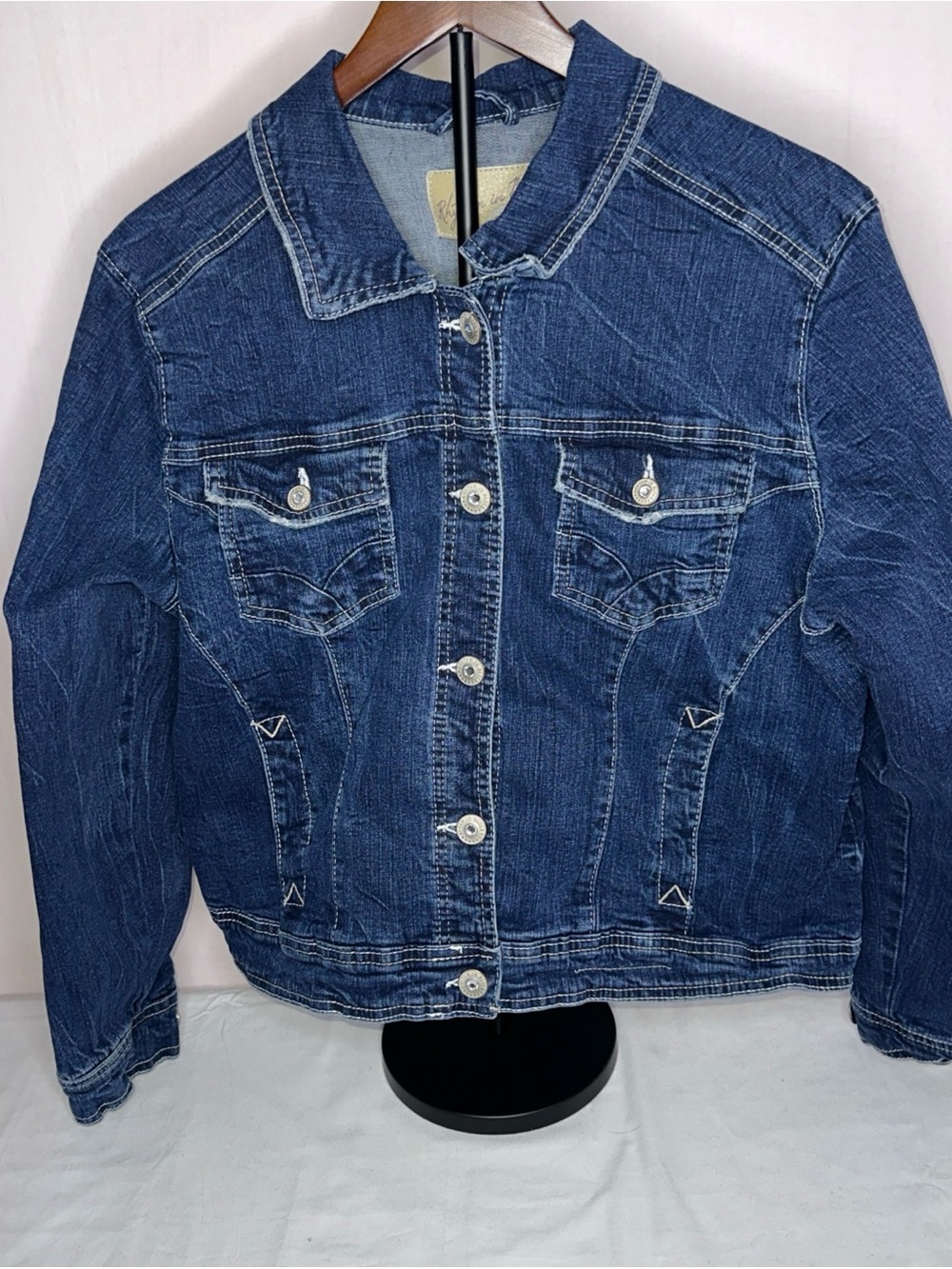 Women's Dark Blue Denim Jacket with Button Front